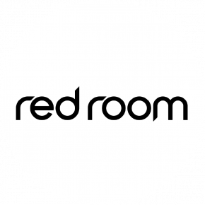Ein weißer Kreis, in dem sich das Logo des Red Room im MOJO befindet. Schriftzug in Schwarz "Red room".